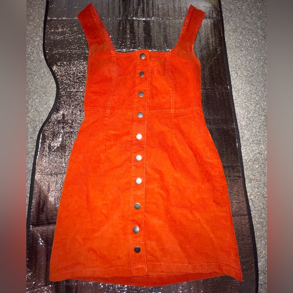 Burnt orange (looks brighter in photos) corduroy button up UO dress